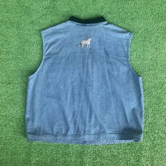 Vintage Sleeveless Denim Embroidered Zebra Button-Up Vest - Blue - Picture 4 of 7